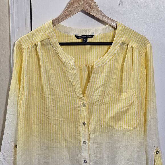 NwoT Zac & Rachel Yellow Striped Rayon Blend Button Up Sz 2X Casual Shirt Beach - Picture 2 of 6